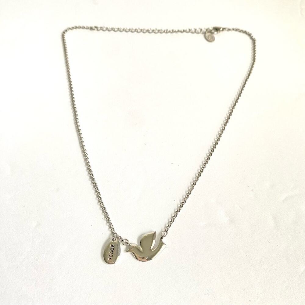 SOLD Vintage Cookie Lee Peace Dove Necklace Silver Tone Bird Dainty Holiday - Picture 3 of 8